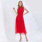 TWOTWINSTYLE Vintage Ruched Dress For Women Stand Collar Sleeveless High Waist Chiffon Midi Dresses Female 2022 Fashion New