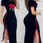 Womens Dresses Spring Fashion Striped High Slit Casual 0-Neck Short Sleeve Daily Skinny Maxi A-Line Dress Woman Clothing