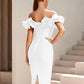 Women's Off Shoulder Bandage Midi Dress Luxury Design Ruffled  Elegant Black Sleeveless Ruffled Sexy Club Party Evening Dresses