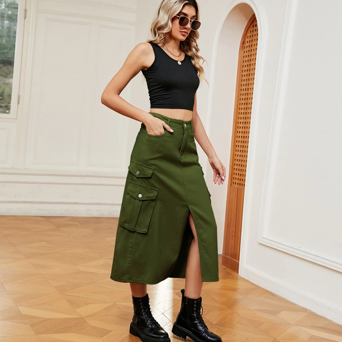 American Style Elastic Waist Denim Workwear Casual Long Dress Skirt New Arrival Women's Clothing European And American Crossbody