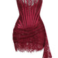 Talenza Women's Sexy Lace Dress Solid Color Sheer Patchwork High Waist Lace Dress Elegant Printed Strapless Slim Evening Dress