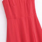 French Red Holiday Party Sling Summer Dress For Women Bow Shoulder A-line Slim Midi Chiffon Dresses