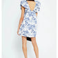 Women Vintage y2k Fairy Floral Print Mini Dress Boho V Neck Puff Sleeve Short Dress Bow Tie Flowy Dress Beach Holiday Sundress