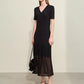 Amii Minimalism 2024 Women's Knitted Dresses Summer New V-neck Spliced Chiffon Short-sleeve Female Slim Fishtail Dress 12442152