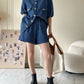 Women's Denim Short Sleeve Top and Shorts Two Piece Suit French Fashion Spring Summer Cowgirl Top Streetwear Korean Leisure New