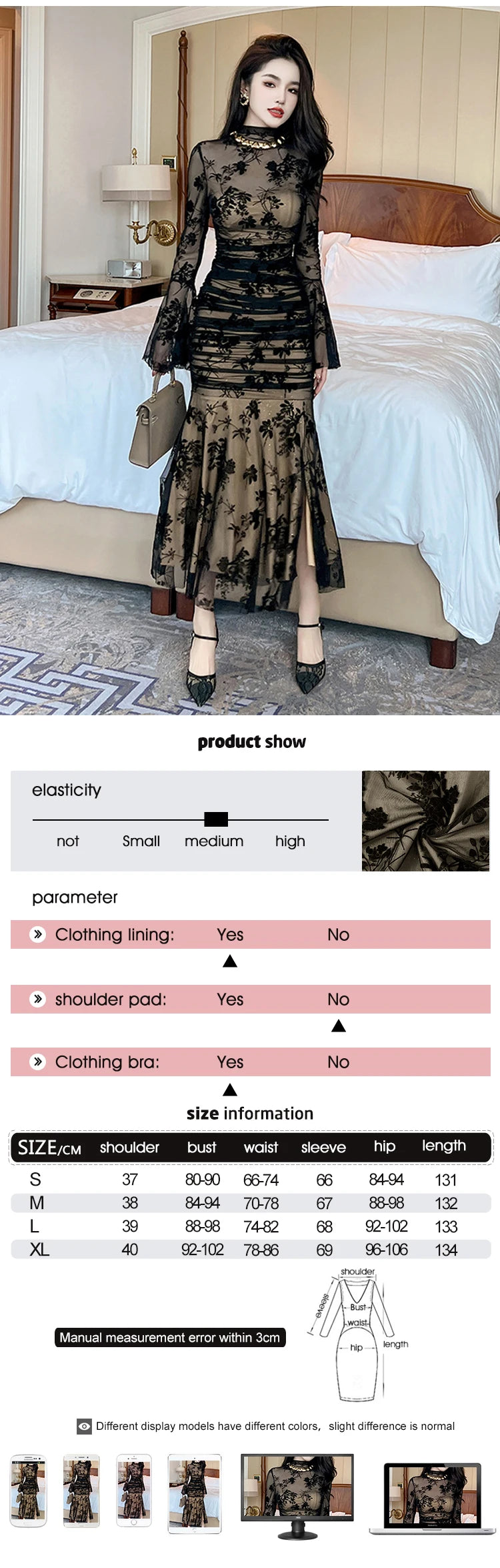 French Elegant Prom Dresses Woman Retro Black Perspective Elastic Mesh Folds Wrap Hip Slit Fishtail Robe Female Party Vestidos