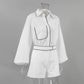 Bornladies 100% Cotton Casual Fashion Long Sleeve Set Summer Women's Pocket Black White Chic Shirt Shorts Loose Two-piece Set