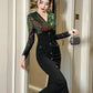 Luxury Elegant Annual Party Dress Women French Colorful Sequins Black Bodycon Single Breasted Robe Femme Banquet Prom Vestidos