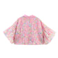 PB&ZA 2025 Women's Pink Short - length Blouse with Colorful Floral Embroidery Puff Sleeves and Collar for a Sweet Look