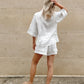 TARUXY Fashion White Cotton Linen Hollow Out Lace Up Top And Short Pants Suit Women's Loose Top Casual Splice Sets Lady Summer