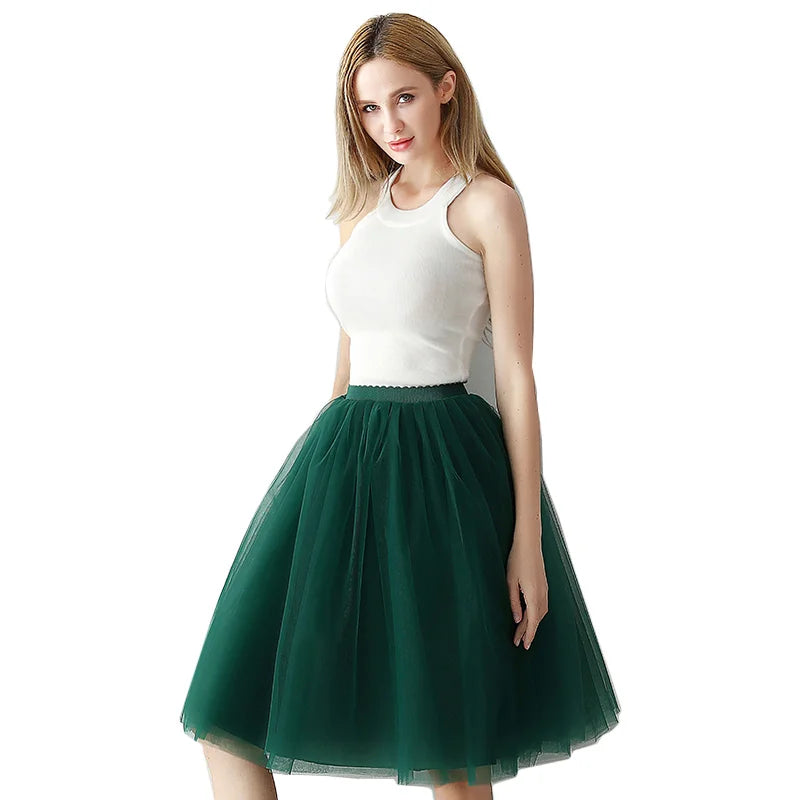 5 Layers 65cm Black Pleated Skirt Sexy Midi Tulle Skirt High Waist Full Lining Adult Tutu Korean Style Women Jupe Femme Faldas