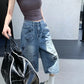 American Style Retro Street Women's Mid-Length Jeans Graffiti Design Loose Straight Cut Shorts Casual Fashionable Denim Shorts