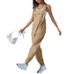 Women'S Jumpsuits Summer Fashion Casual Loose Wide Leg Jumpsuits Solid Color Insert Pockets Retro Button Strap Jumpsuits
