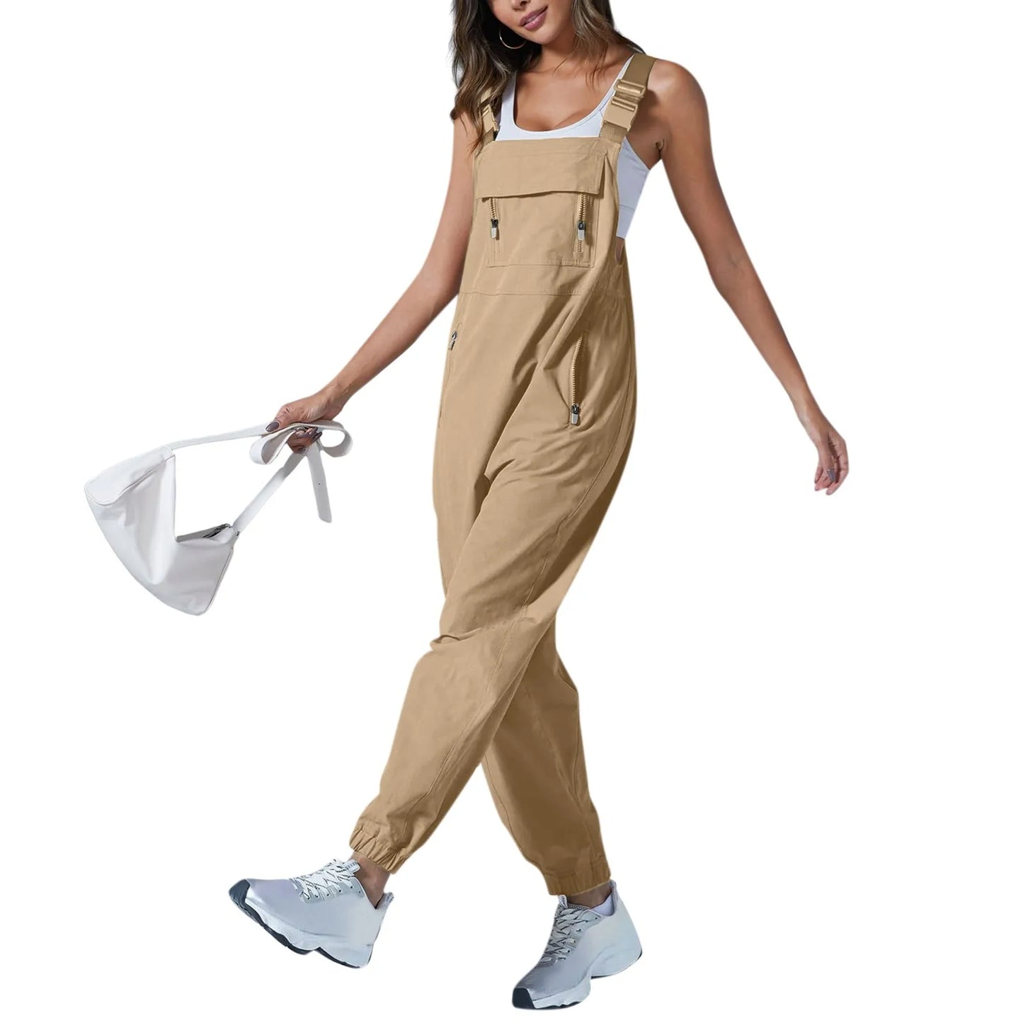 Women'S Jumpsuits Summer Fashion Casual Loose Wide Leg Jumpsuits Solid Color Insert Pockets Retro Button Strap Jumpsuits
