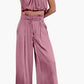 Women's Two Piece Pants Sets Open Navel Outfit Silk Pleated Texture Sleeveless Top Wide Leg Pants Set Summer Matching Sets 2024
