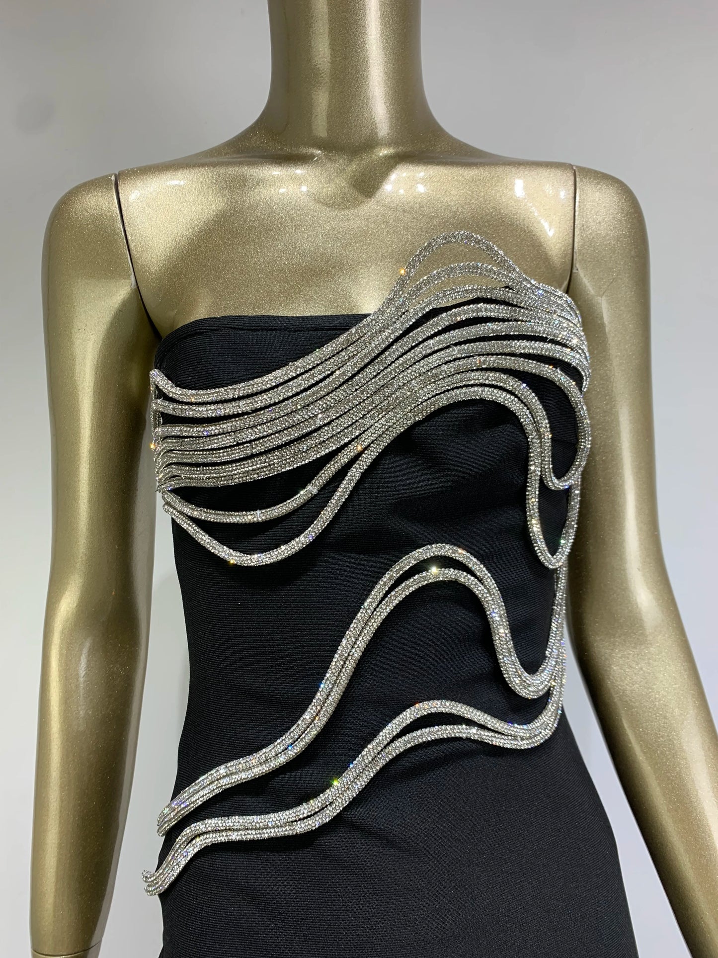 New Women Celebrity Sexy Strapless Backless Diamonds Black Maxi Long Bodycon Bandage Dress 2024 Elegant Evening Club Party Dress