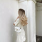 Trendix Elegant Knit Mini Dress Women Street Slim High Waist Short Sleeve Rib Sweater Dresses Vacation Bodycon Knitwear Dress