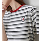 TOYOUTH Women Striped Short Sleeved T-shirt 2024 Summer New Academy Style Round Neck Top