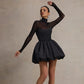Talenza Black Mesh Sexy Mini Dress Female High Waisted Sheer Long Sleeve Patchwork A-Line Short Dress Luxury Party Evening Dress