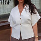 TRAF Crop Knitted Cardigan Women Autumn Short Sleeve Knit Ladies Outerwears Winter Button Bolero Cardigan Elegant Women Jackets