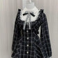 Harajuku Sweet Bow Black Plaid Dresses All-match Slim Fit Kawaii Lolita Dress for Women Autumn New Long Sleeve Vestidos De Mujer