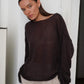 Original Fashion Hollow Out Knit Shirt Spring And Summer Women's Perspective Thin O-Neck Loose Elastic Long Sleeve Knit T-shirt
