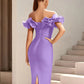 Women's Off Shoulder Bandage Midi Dress Luxury Design Ruffled  Elegant Black Sleeveless Ruffled Sexy Club Party Evening Dresses