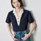 TOYOUTH Women Contrasting Colors POLO Collar T-shirt 2025 Summer New Short Sleeved Top