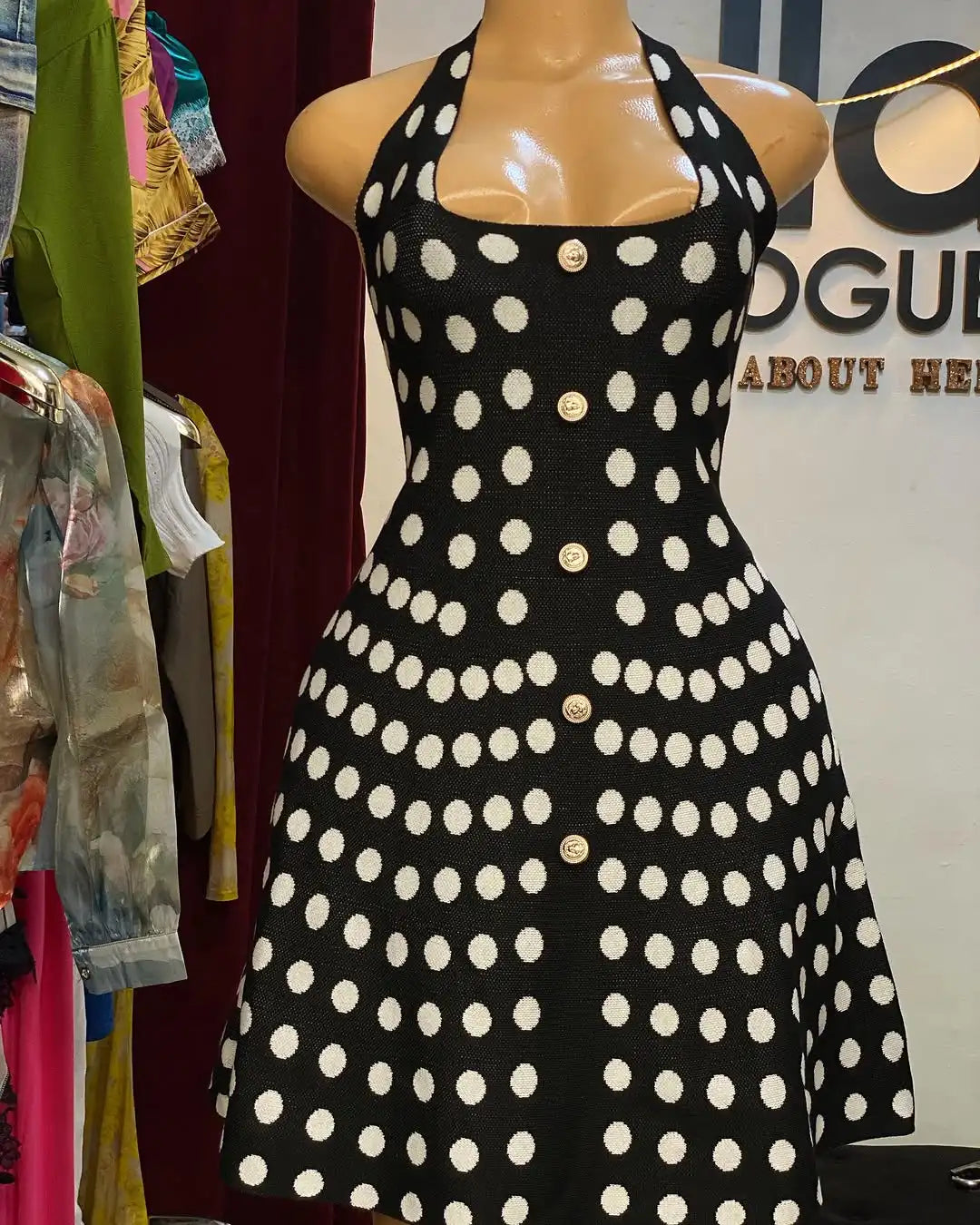 Tuularose Knit Backless Short Dress Women's High Waist Sleeveless Polka Dot Neck Dress Elegant Vintage Party Evening Dress 2025