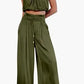 Women's Two Piece Pants Sets Open Navel Outfit Silk Pleated Texture Sleeveless Top Wide Leg Pants Set Summer Matching Sets 2024