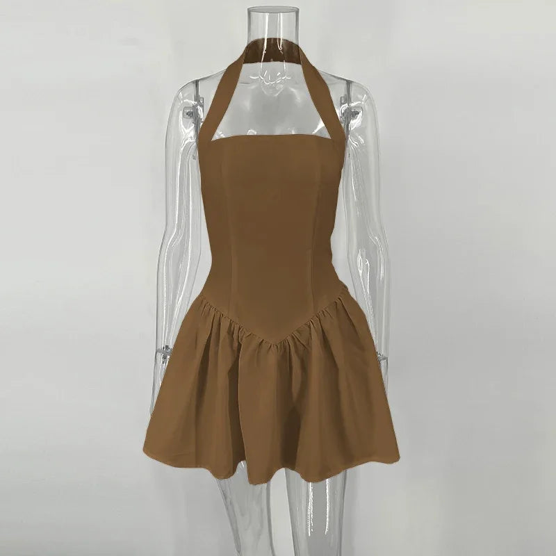 Trendix Ruffle Mini Dress Femme Sexy Backless Patchwork Sleeveless Slim A-Line Dress Vacation Casual Beach Party Elegant Dresses