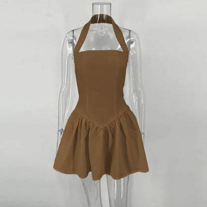 Trendix Ruffle Mini Dress Femme Sexy Backless Patchwork Sleeveless Slim A-Line Dress Vacation Casual Beach Party Elegant Dresses