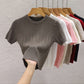 2025 Summer T shirts for Women Casual Female Korean Knit Streetwear Tees Basic Solid Young Cool Tops