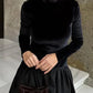 2025 New Lady Chic Party Gowns Elegant Women Velvet Long Sleeve Pleated Hem Robes Fashion Half High Collar Slim Fit Maxi Dress