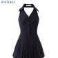 Summer Women Fashion Mini Halter Party Pleated Dress A-line Backless Black Striped V Neck Frocks Sexy Gyaru Y2k Streetwear Prom