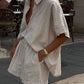 Women Casual Striped Cotton Linen Loose Shirt Shorts Suits Fashion Lapel Half Sleeves Elastic Waisted Shorts Summer Lady Outfits
