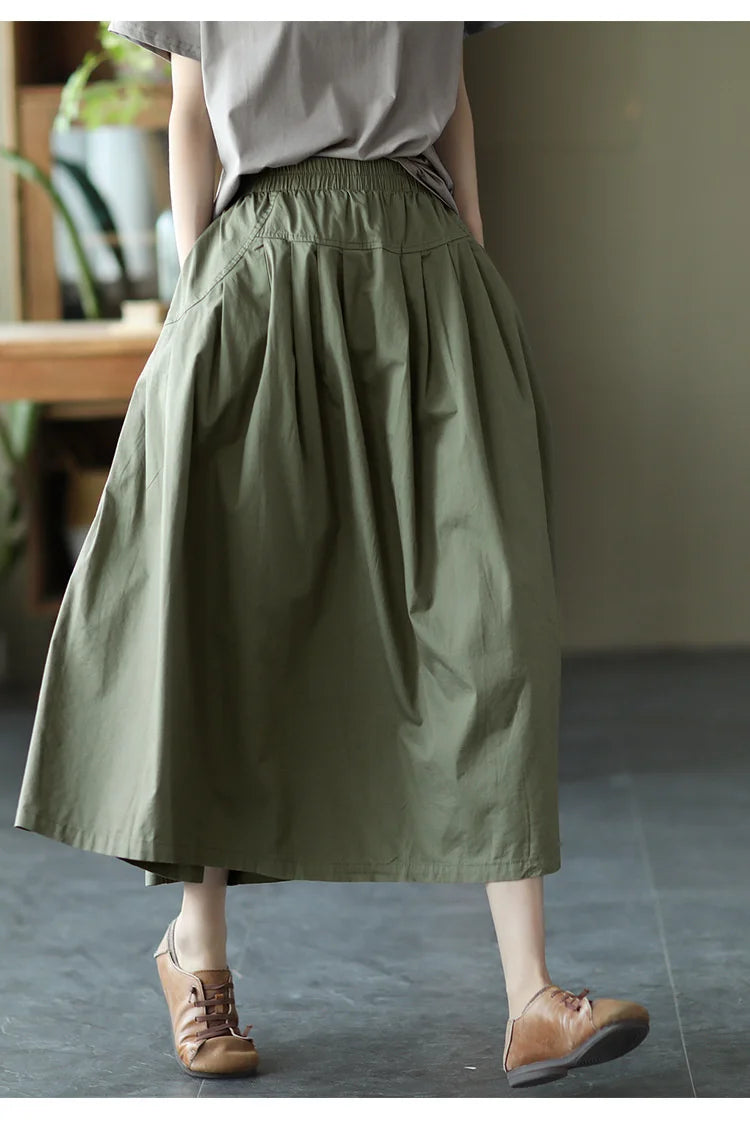 Max LuLu Japan Style Summer Streetwear Fashion Women Khaki A-Line Skirts Ladies Elastic Casual Long Skirt Girls Vintage Clothes