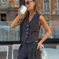Cotton Linen Blend Vest Wide Leg Pants Suit Spring and Summer Women's Casual Fashion Sleeveless Vest Pleated Low Waist Pants Set