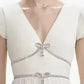 Elegant French Style Dress with Butterfly Knot Waist Cinching Pleated Skirt Cocktail Dress Short Sleeve V Neck Ankle Length