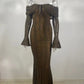 TARUXY Black Lace Flare Sleeve Dress One-Shoulder Women's Slim Tight Waist Sexy Gown Dress Elegant Strapless Long Fishtail Dress