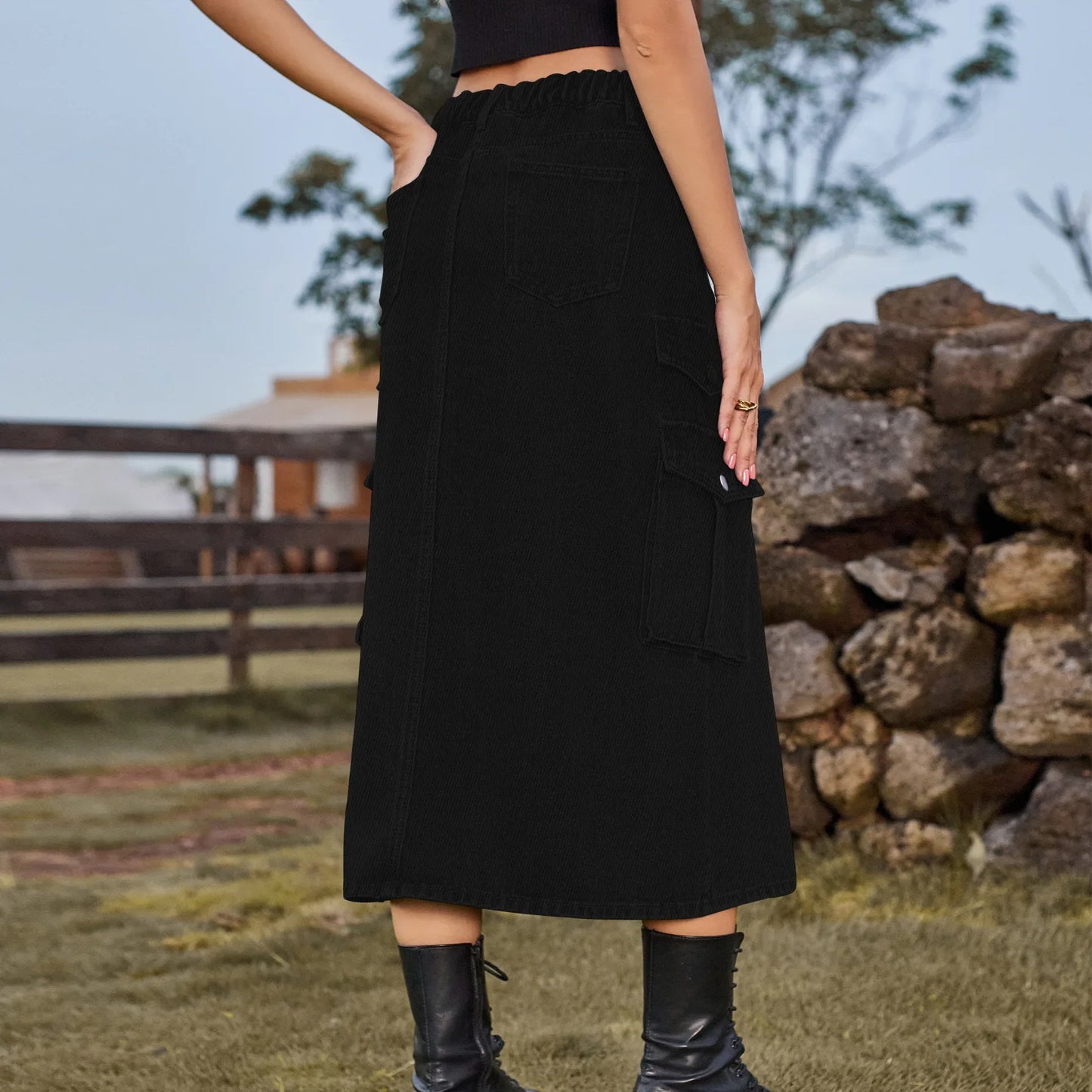 American Style Elastic Waist Denim Workwear Casual Long Dress Skirt New Arrival Women's Clothing European And American Crossbody