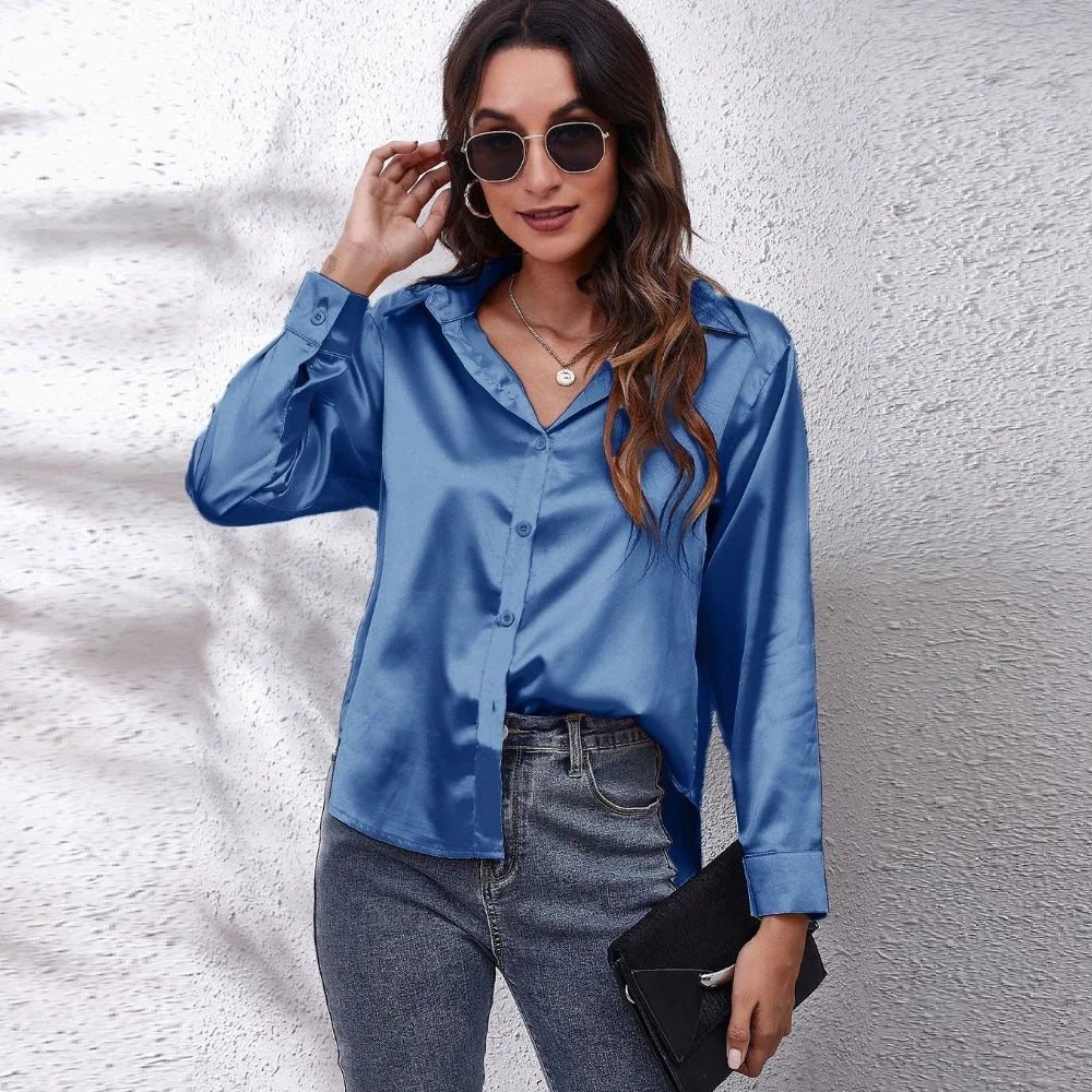 Satin Blouse Shirt Silk Tops Elegant Long Sleeve Loose Womens Blouses Camisas De Mujer Spring Autumn Streetwear Women Clothes