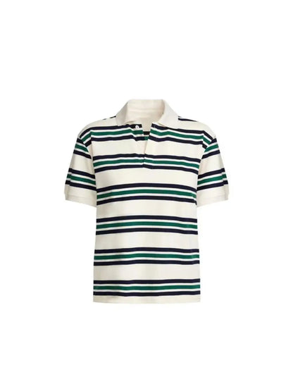Summer 2025 Polo Shirts Woman Long Sleeve Tops Women Striped Vintage Clothes Polo Shirts Mujer Streetwear Casual Tops Brown