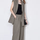 TOYOUTH Women Blazer 2025 Spring New Old Money Style Back Split Mid Length Sleeveless Elegant OL Workwear Jacket