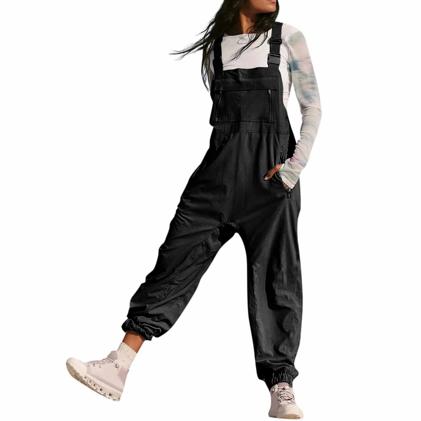 Women'S Jumpsuits Summer Fashion Casual Loose Wide Leg Jumpsuits Solid Color Insert Pockets Retro Button Strap Jumpsuits