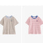 TOYOUTH Women Striped Short Sleeved T-shirt 2024 Summer New Academy Style Round Neck Top