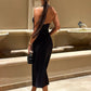 TARUXY One-Shoulder Bodycon Black Evening Dress For Women Sexy Backless Sleeveless Neck-Mounted Long Party Dress Female Elegant