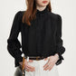 FSLE Women Stand Collar Temperament Shirts Autumn New Long Sleeve Shirt+Thin Vest Two Sets Puff Sleeve Black Blouses 24FS13190