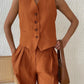 Cotton Linen Blend Vest Wide Leg Pants Suit Spring and Summer Women's Casual Fashion Sleeveless Vest Pleated Low Waist Pants Set