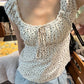 2024 New White Lace Tied Square Neck Summer T-shirts Chic Elegant Short Sleeve Tee Cotton Y2K Street Casual Bow Tie-up Top Women